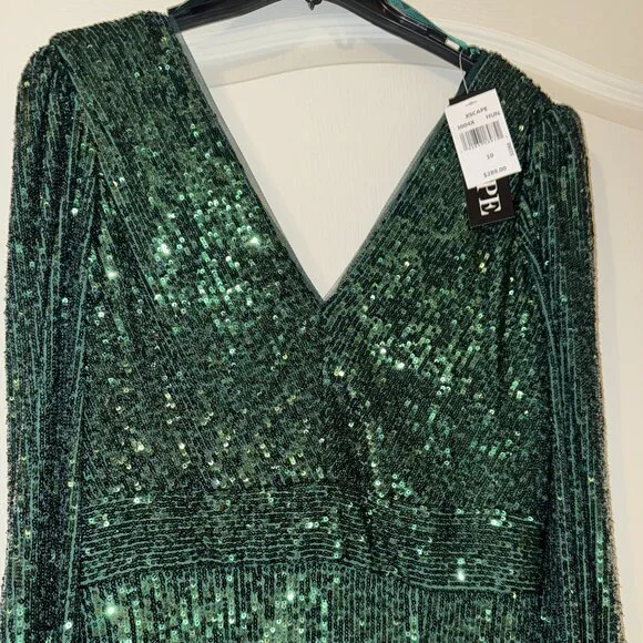 Xscape Formal Evening Gown Green Sequin Wedding Party Dress - Picture 4 of 5